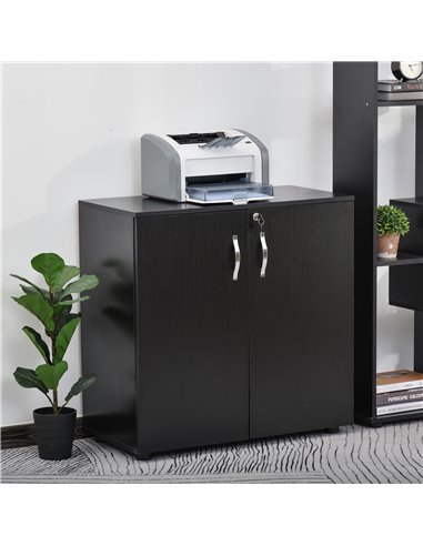 Vinsetto 2-Tier Locking Office Storage Cabinet File Organisation w/ Feet Melamine Coating Aluminium Handles 2 Keys Stylish Black