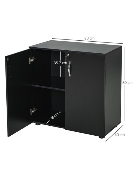 Vinsetto 2-Tier Locking Office Storage Cabinet File Organisation w/ Feet Melamine Coating Aluminium Handles 2 Keys Stylish Black - pic 58302 | FastDaddyshop