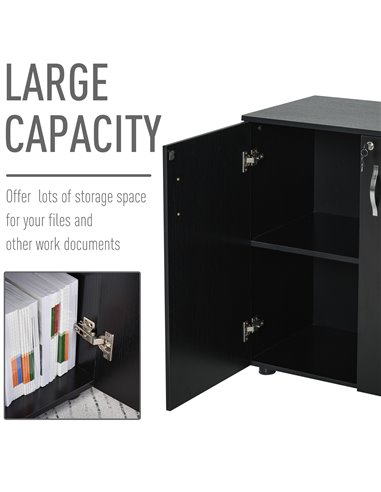 Vinsetto 2-Tier Locking Office Storage Cabinet File Organisation w/ Feet Melamine Coating Aluminium Handles 2 Keys Stylish Black