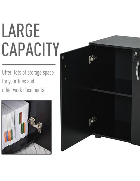 Vinsetto 2-Tier Locking Office Storage Cabinet File Organisation w/ Feet Melamine Coating Aluminium Handles 2 Keys Stylish Black - pic 58305 | FastDaddyshop