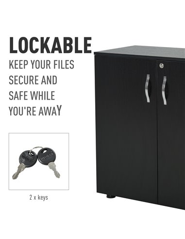 Vinsetto 2-Tier Locking Office Storage Cabinet File Organisation w/ Feet Melamine Coating Aluminium Handles 2 Keys Stylish Black