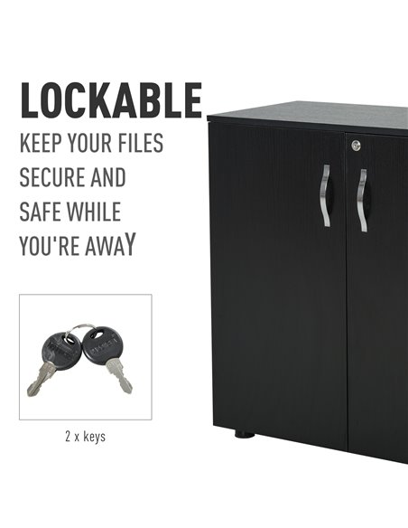 Vinsetto 2-Tier Locking Office Storage Cabinet File Organisation w/ Feet Melamine Coating Aluminium Handles 2 Keys Stylish Black - pic 58308 | FastDaddyshop