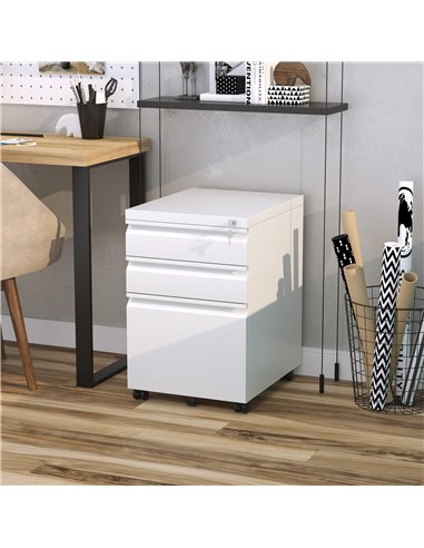 Vinsetto 3-Drawer Mobile Vertical File Cabinet, Lockable Mobile Vertical File Cabinet, Under Desk Rolling Storage Cabinet, White