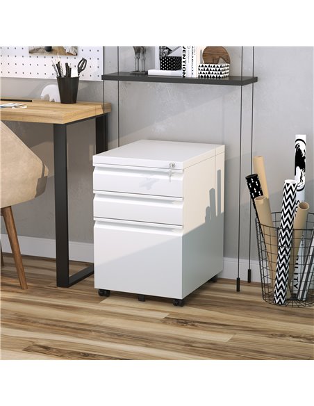 Vinsetto 3-Drawer Mobile Vertical File Cabinet, Lockable Mobile Vertical File Cabinet, Under Desk Rolling Storage Cabinet, White - pic 58319 | FastDaddyshop