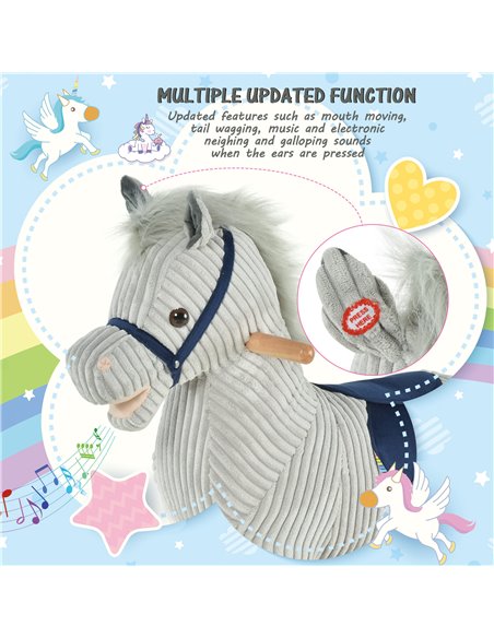 HOMCOM Kids Ride On Ribbed Plush Rocking Horse w/ Sound Grey - pic 5832 | FastDaddyshop