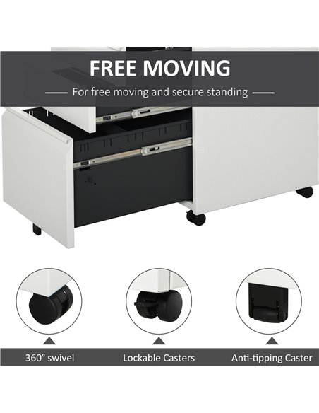 Vinsetto 3-Drawer Mobile Vertical File Cabinet, Lockable Mobile Vertical File Cabinet, Under Desk Rolling Storage Cabinet, White - pic 58324 | FastDaddyshop