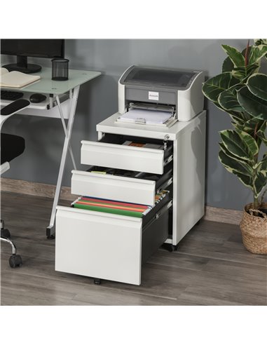 Vinsetto 3-Drawer Mobile Vertical File Cabinet, Lockable Mobile Vertical File Cabinet, Under Desk Rolling Storage Cabinet, White