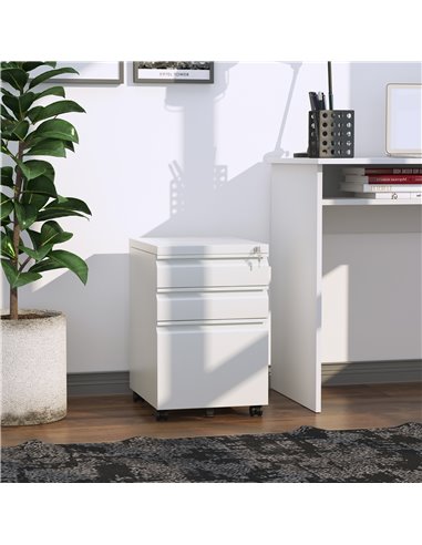 Vinsetto 3-Drawer Mobile Vertical File Cabinet, Lockable Mobile Vertical File Cabinet, Under Desk Rolling Storage Cabinet, White