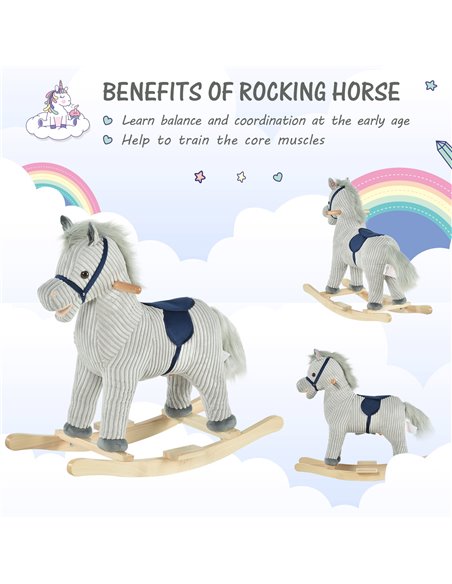 HOMCOM Kids Ride On Ribbed Plush Rocking Horse w/ Sound Grey - pic 5833 | FastDaddyshop