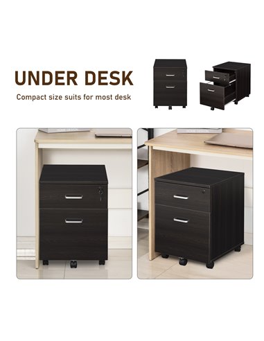 Vinsetto Mobile File Cabinet with 2 Drawers, Locking, Rolling Office Filing Cabinet on 5 Wheels, Black 924-023BK