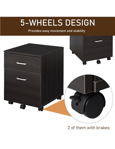 Vinsetto Mobile File Cabinet with 2 Drawers, Locking, Rolling Office Filing Cabinet on 5 Wheels, Black 924-023BK
