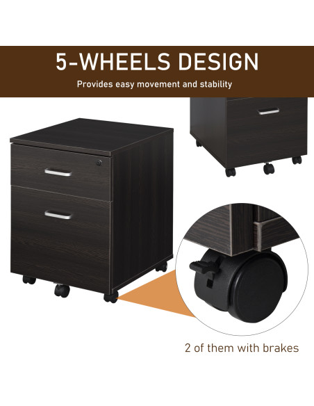 Vinsetto Mobile File Cabinet with 2 Drawers, Locking, Rolling Office Filing Cabinet on 5 Wheels, Black 924-023BK - pic 58331 | FastDaddyshop