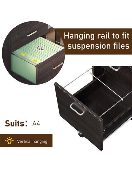Vinsetto Mobile File Cabinet with 2 Drawers, Locking, Rolling Office Filing Cabinet on 5 Wheels, Black 924-023BK - pic 58332 | FastDaddyshop