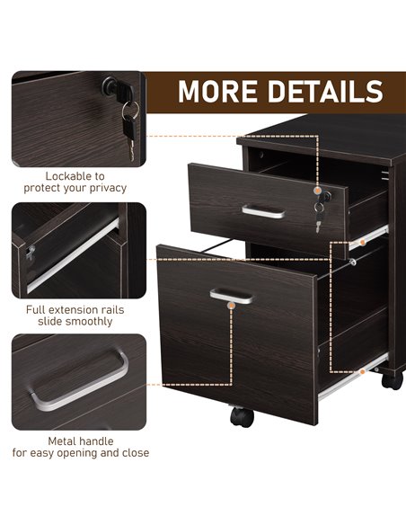 Vinsetto Mobile File Cabinet with 2 Drawers, Locking, Rolling Office Filing Cabinet on 5 Wheels, Black 924-023BK - pic 58333 | FastDaddyshop