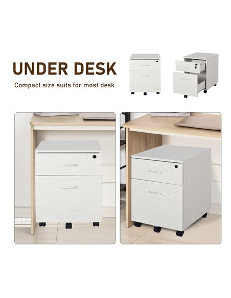 Vinsetto 2-Drawer Locking Office Filing Cabinet w/ 5 Wheels Rolling Storage Hanging Legal Letter Files Cupboard Home Organisatio - pic 58339 | FastDaddyshop