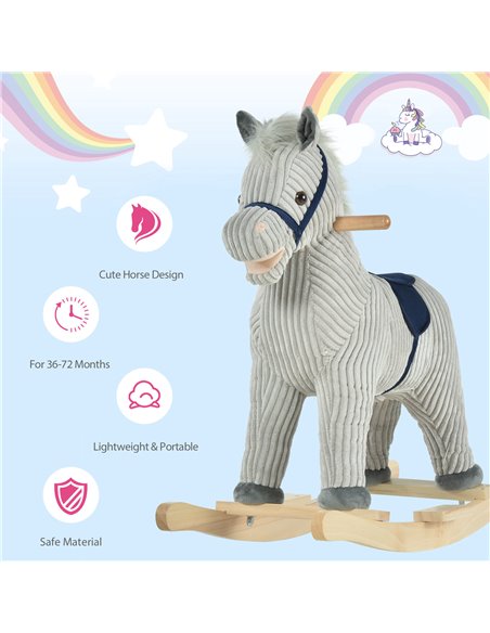 HOMCOM Kids Ride On Ribbed Plush Rocking Horse w/ Sound Grey - pic 5834 | FastDaddyshop