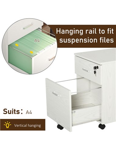 Vinsetto 2-Drawer Locking Office Filing Cabinet w/ 5 Wheels Rolling Storage Hanging Legal Letter Files Cupboard Home Organisatio