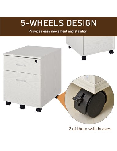 Vinsetto 2-Drawer Locking Office Filing Cabinet w/ 5 Wheels Rolling Storage Hanging Legal Letter Files Cupboard Home Organisatio