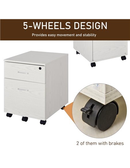 Vinsetto 2-Drawer Locking Office Filing Cabinet w/ 5 Wheels Rolling Storage Hanging Legal Letter Files Cupboard Home Organisatio - pic 58342 | FastDaddyshop
