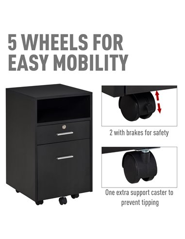 Vinsetto Mobile File Cabinet Lockable Storage Unit Cupboard Home Filing Furniture for Office, Bedroom and Living Room, 39.5x40x6