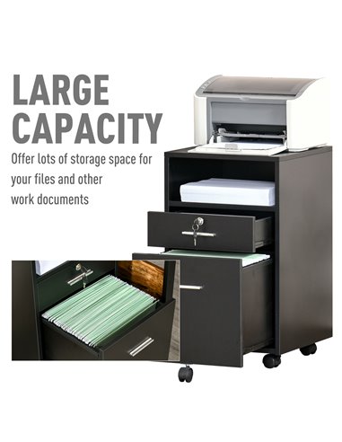Vinsetto Mobile File Cabinet Lockable Storage Unit Cupboard Home Filing Furniture for Office, Bedroom and Living Room, 39.5x40x6