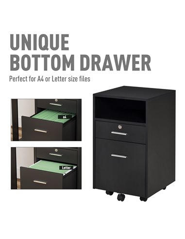 Vinsetto Mobile File Cabinet Lockable Storage Unit Cupboard Home Filing Furniture for Office, Bedroom and Living Room, 39.5x40x6