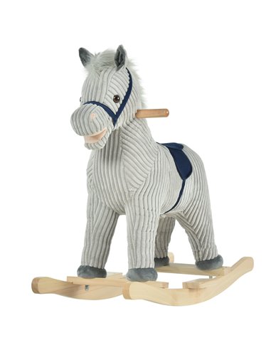 HOMCOM Kids Ride On Ribbed Plush Rocking Horse w/ Sound Grey
