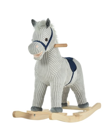HOMCOM Kids Ride On Ribbed Plush Rocking Horse w/ Sound Grey - pic 5836 | FastDaddyshop