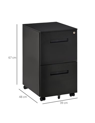 Vinsetto 2-Drawer Mobile File Cabinet for A4 File, Mobile File Cabinet Vertical Organizer Filing Furniture with Adjustable Parti