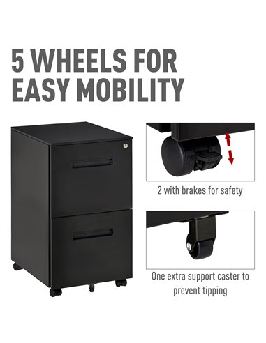 Vinsetto 2-Drawer Mobile File Cabinet for A4 File, Mobile File Cabinet Vertical Organizer Filing Furniture with Adjustable Parti