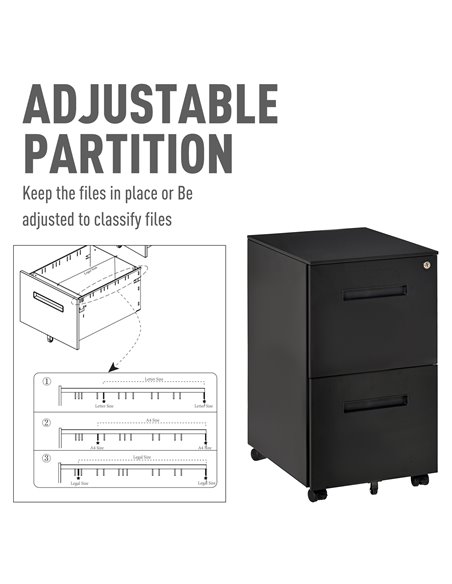 Vinsetto 2-Drawer Mobile File Cabinet for A4 File, Mobile File Cabinet Vertical Organizer Filing Furniture with Adjustable Parti - pic 58369 | FastDaddyshop