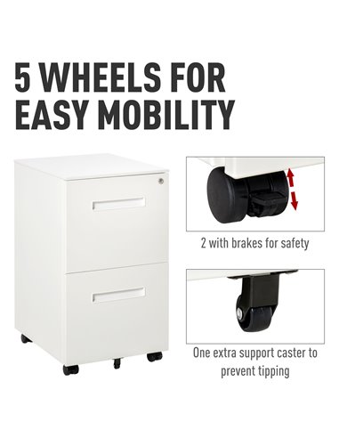 Vinsetto Mobile File Cabinet Vertical Home Office Organizer Filing Furniture with Adjustable Partition for A4 Letter Size, Locka