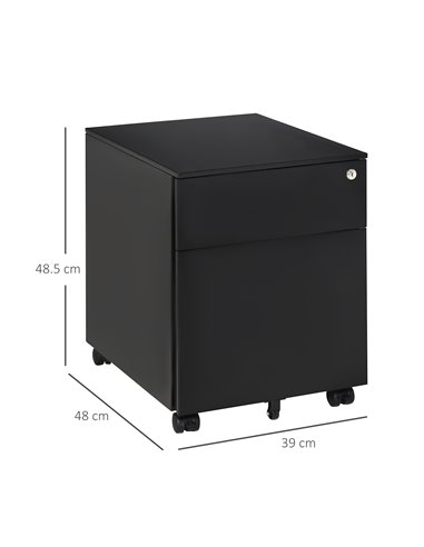 Vinsetto Steel Vertical File Cabinet, Lockable with Pencil Tray and Casters, for A4, Letters, Legal Files, 39 x 48 x 48.5cm 924-
