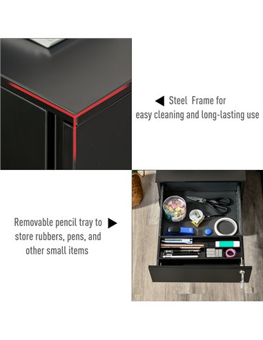 Vinsetto Steel Vertical File Cabinet, Lockable with Pencil Tray and Casters, for A4, Letters, Legal Files, 39 x 48 x 48.5cm 924-