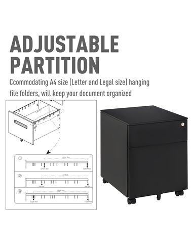Vinsetto Steel Vertical File Cabinet, Lockable with Pencil Tray and Casters, for A4, Letters, Legal Files, 39 x 48 x 48.5cm 924-