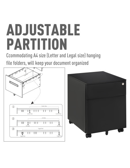 Vinsetto Steel Vertical File Cabinet, Lockable with Pencil Tray and Casters, for A4, Letters, Legal Files, 39 x 48 x 48.5cm 924- - pic 58387 | FastDaddyshop