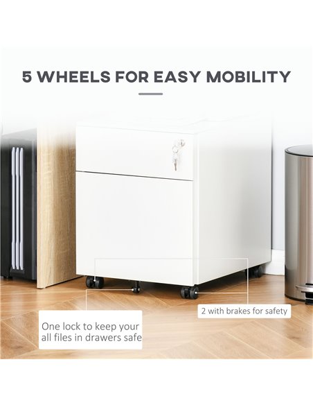 Vinsetto Vertical File Cabinet Steel Lockable with Pencil Tray and Casters Home Filing Furniture for A4, Letters and Legal-sized - pic 58394 | FastDaddyshop