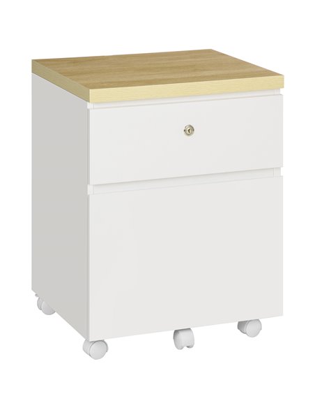 Vinsetto 2-Drawer Filing Cabinet with Lock, Mobile File Cabinet, White & Natural 924-048 - pic 58408 | FastDaddyshop