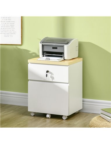 Vinsetto 2-Drawer Filing Cabinet with Lock, Mobile File Cabinet with Hanging Bars for A4 Size and Wheels, Home Office Study, Whi