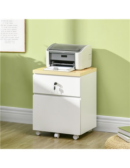 Vinsetto 2-Drawer Filing Cabinet with Lock, Mobile File Cabinet with Hanging Bars for A4 Size and Wheels, Home Office Study, Whi - pic 58409 | FastDaddyshop
