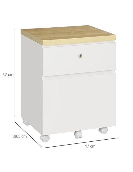 Vinsetto 2-Drawer Filing Cabinet with Lock, Mobile File Cabinet with Hanging Bars for A4 Size and Wheels, Home Office Study, Whi - pic 58410 | FastDaddyshop