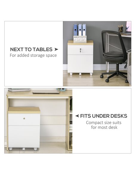 Vinsetto 2-Drawer Filing Cabinet with Lock, Mobile File Cabinet with Hanging Bars for A4 Size and Wheels, Home Office Study, Whi - pic 58411 | FastDaddyshop