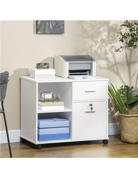 Vinsetto Mobile Filing Cabinet on Wheels, Printer Stand with Open Shelves and Drawers for A4 Documents, White 924-039V01WT - pic 58418 | FastDaddyshop