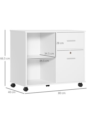 Vinsetto Mobile Filing Cabinet on Wheels, Printer Stand with Open Shelves and Drawers for A4 Documents, White 924-039V01WT