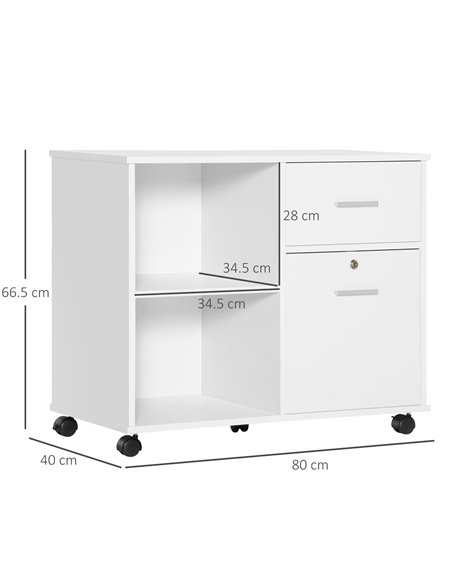 Vinsetto Mobile Filing Cabinet on Wheels, Printer Stand with Open Shelves and Drawers for A4 Documents, White 924-039V01WT - pic 58419 | FastDaddyshop
