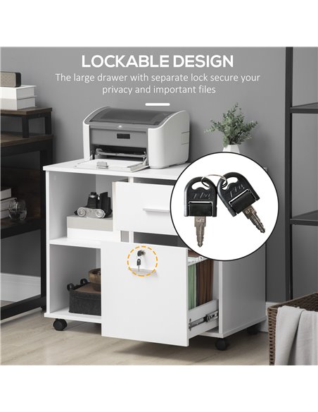 Vinsetto Mobile Filing Cabinet on Wheels, Printer Stand with Open Shelves and Drawers for A4 Documents, White 924-039V01WT - pic 58422 | FastDaddyshop