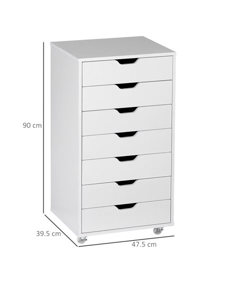 Vinsetto Vertical Filing Cabinet, 7-drawer File Cabinet, Mobile Office Cabinet on Wheels for Study, Home Office, White 924-045WT - pic 58428 | FastDaddyshop