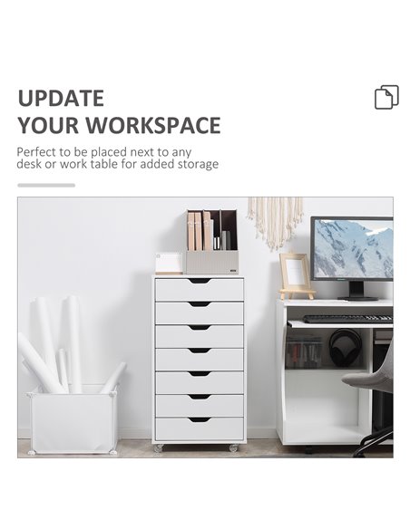 Vinsetto Vertical Filing Cabinet, 7-drawer File Cabinet, Mobile Office Cabinet on Wheels for Study, Home Office, White 924-045WT - pic 58429 | FastDaddyshop