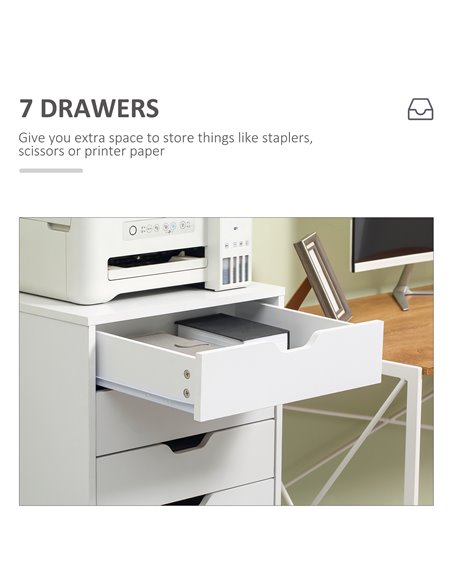 Vinsetto Vertical Filing Cabinet, 7-drawer File Cabinet, Mobile Office Cabinet on Wheels for Study, Home Office, White 924-045WT - pic 58430 | FastDaddyshop