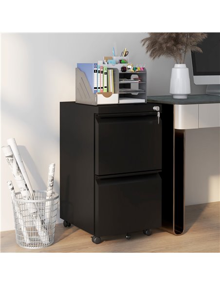 Vinsetto 2-Drawer Mobile Filing Cabinet on Wheels, Steel Lockable File Cabinet with Adjustable Hanging Bar for Letter, A4 and Le - pic 58436 | FastDaddyshop